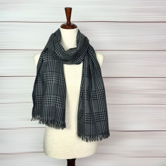 ETRO Milano Wool Oblong Scarf Gray Glen Plaid Men’s Women’s 18x72” - Picture 4 of 8